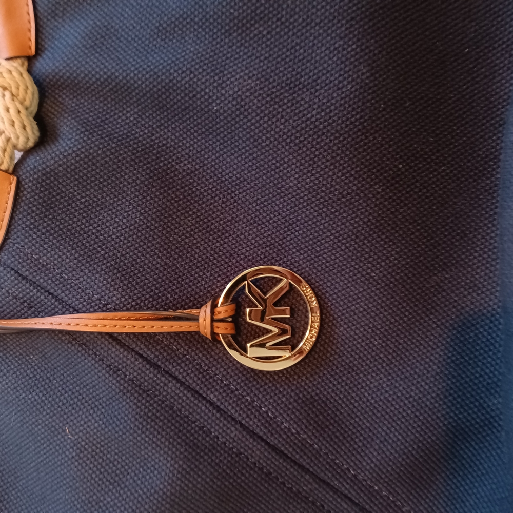Michael Kors Blue and Tan Satchel/Tote with Signature Emblem - Picture 6 of 8